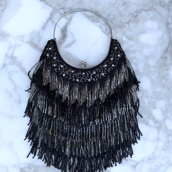 Vintage Black and Silver Beaded Evening Bag - Picture 2 of 10